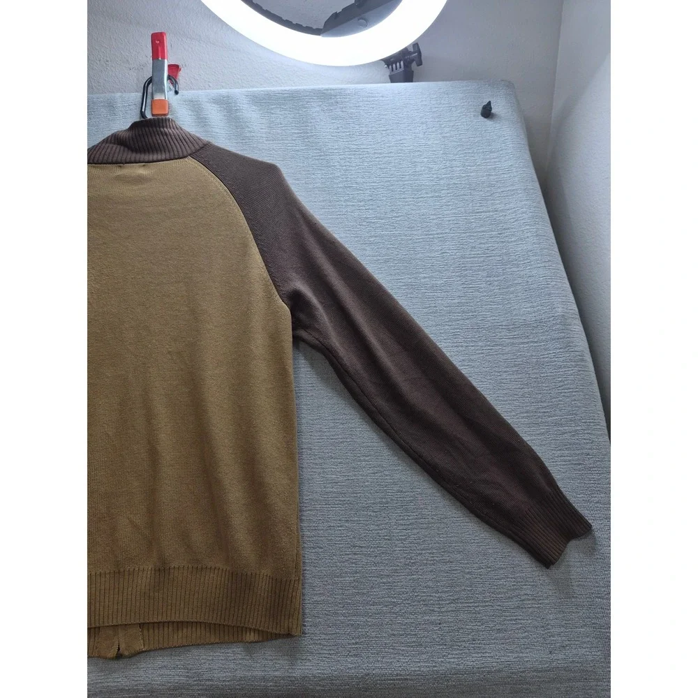 Mossimo Cardigan Sweater Mens Large Brown Tan Tight Knit Raglan Sleeve Full Zip